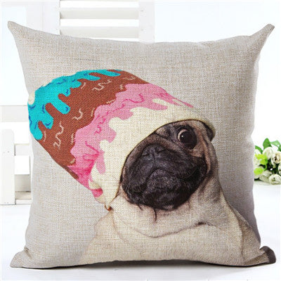 Ice Cream Hat Pug Cushion